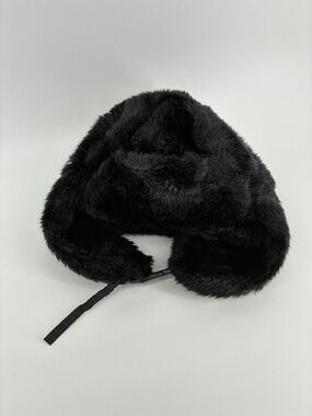 Black Faux Fur Trapper Hat Outdoor Cozy Cottagecore Spring Winter
